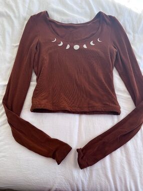 Purusha People: Long Sleeve Autumn Color Crop Top with Moons XS